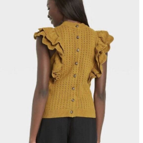 Who What Wear Flutter Sweater, Sleeveless, Rear Button, Yellow, size Large - Picture 12 of 12